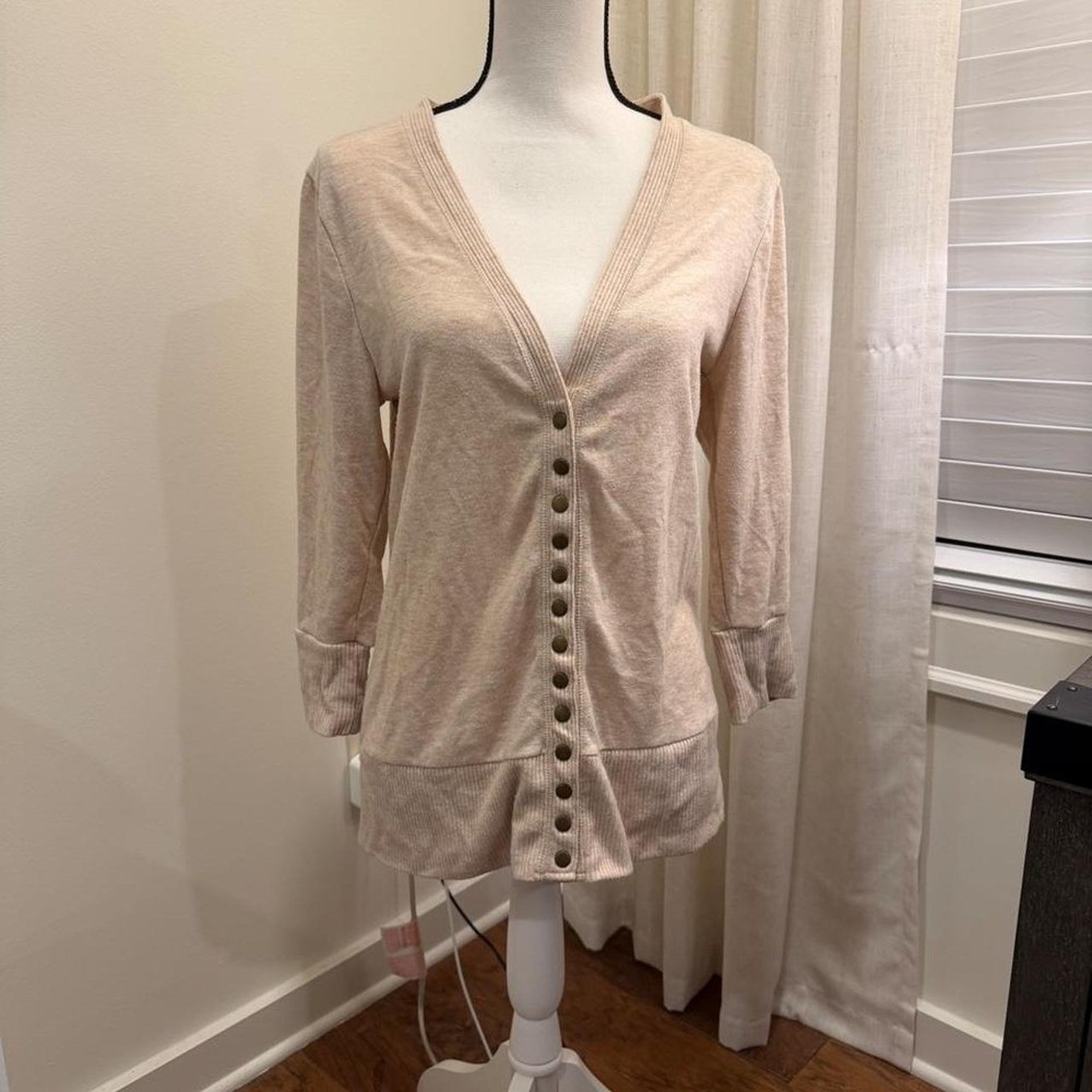 So Perla Beige Oatmeal Snap Front V-Neck Cardigan Sweater XLarge